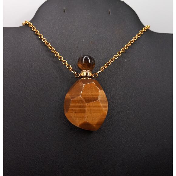 Solid Tiger Eye Perfume Oil Bottle Necklace with dropper screw off lid - Picture 1 of 5
